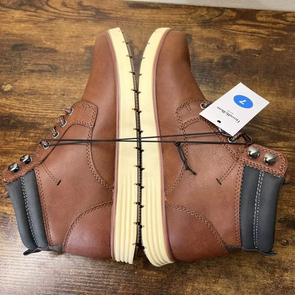 Goodfellow Maxwell Boots Mens 7 Brown Leather Chukka Faux Leather Lace Up Work